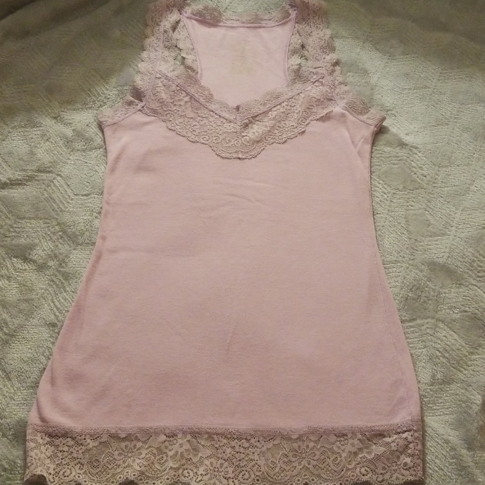 Tank top purple with lacy accent trim. Size small